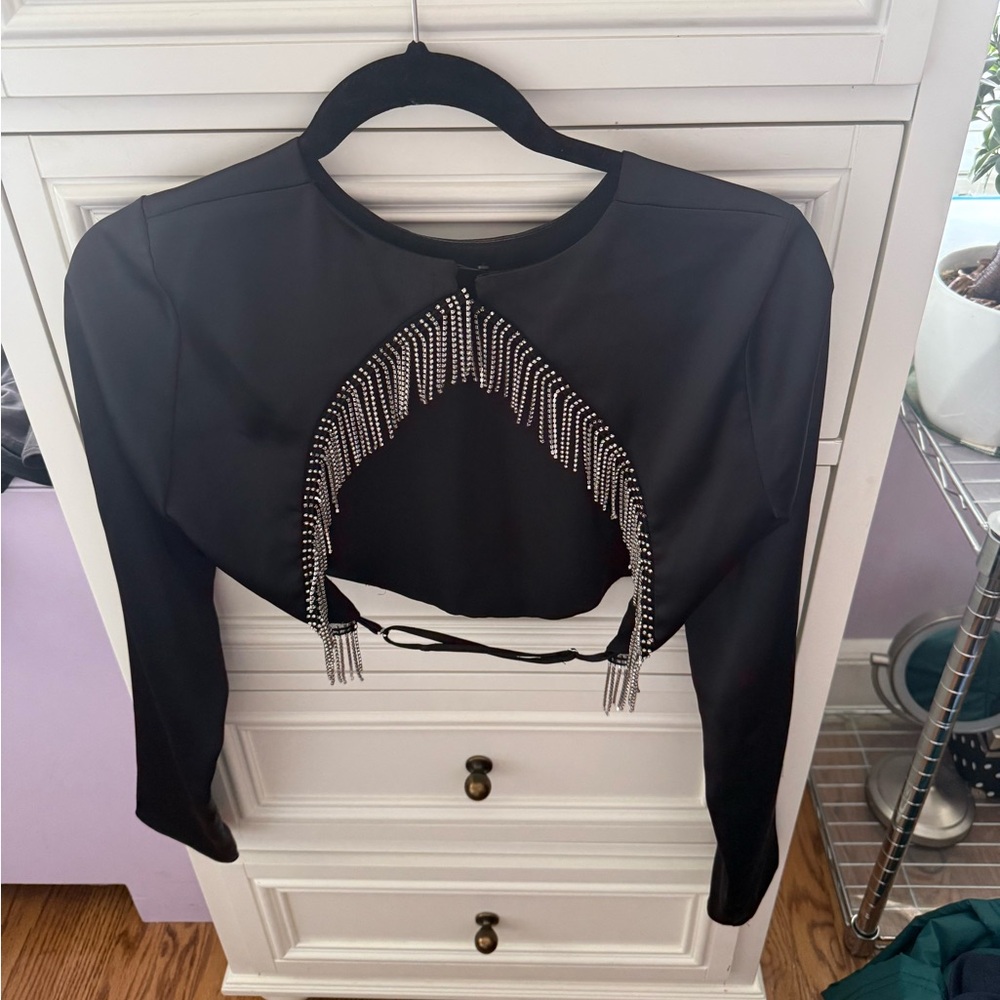 Zara rhinestone satin effect top size small